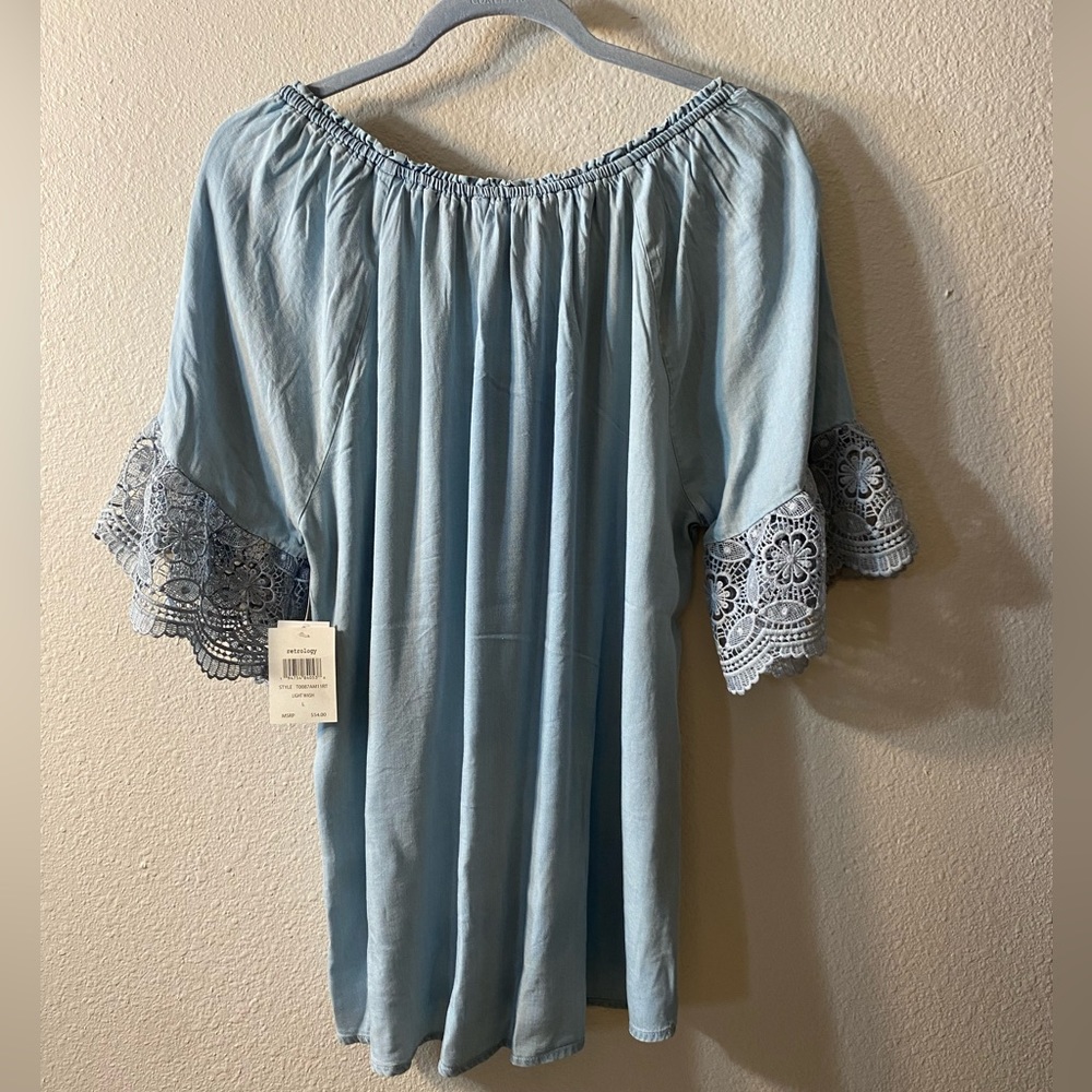 NEW with tags Retrology Light Blue Off Shoulder Quarter Sleeve